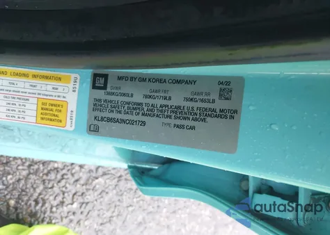 2022 Chevrolet Spark Fwd Ls Automatic z USA, uszkodzony, nr VIN KL8CB6SA3NC021729